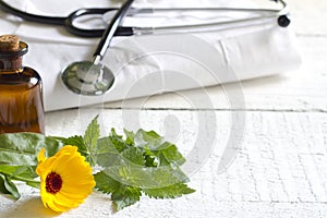 Alternative medicine herbs and stethoscope