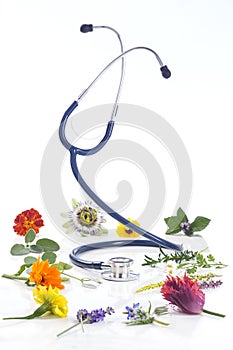 Alternative medicine herbs and stethoscope