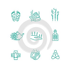 Alternative medicine homeopathy herb thin line vector icons