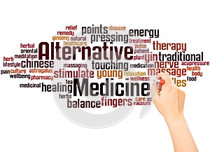 Alternative medicine word cloud and hand writing concept