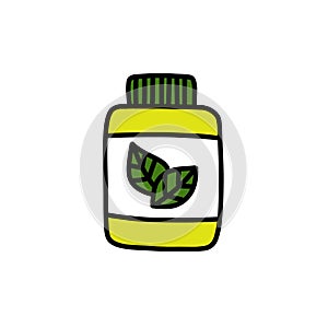Alternative, natural medicine doodle icon, vector color illustration