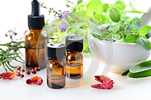 Alternative therapy with herbs and essential oils photo