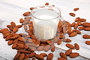Alternative types of milks. Vegan dairy milk. almond milk
