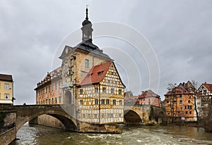 Altes Rathaus in winter. Bamberg, Bavaria.