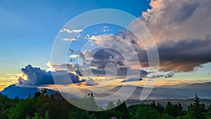 Altfinkenstein - Scenic sunset view of iconic mountain peak Dobratsch seen from Altfinkenstein at Baumgartnerhoehe