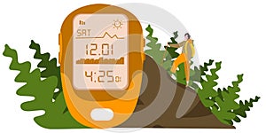 altimeter show altitude figure background man climbing hill with modern flat style