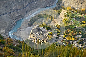 Altis Fort. Beautiful Landscape of Hunza Valley in Autumn season.