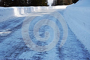 Altitude snow, street, winter in Dolomiti mountains, in Cadore, Italy