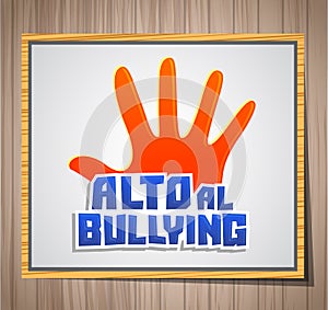 Alto al Bullying, Stop Bullying spanish text, vector icon illustration on a chalkboard