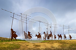 Alto de Perdon, Spain - The Perdon Summit Alto de Perdon Sculpture as Homage to the Pilgrimage of the Way of St James Camino