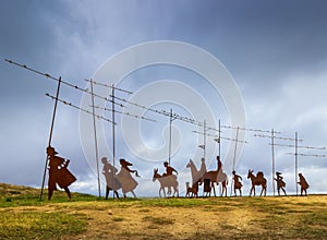 Alto de Perdon, Spain - The Perdon Summit Alto de Perdon Sculpture as Homage to the Pilgrimage of the Way of St James Camino