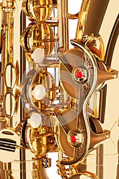 Alto saxophone music elements closeup