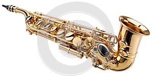 Alto saxophone side view isolated on a white background photo