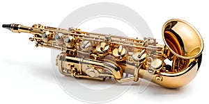 An Alto Saxophone Side View On A White Background photo