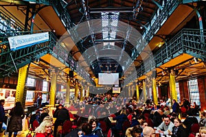 Altona Fish Market inside the market hall in Hamburg, Germany