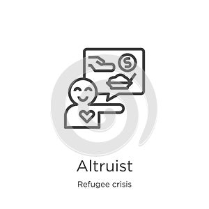 altruist icon vector from refugee crisis collection. Thin line altruist outline icon vector illustration. Outline, thin line photo