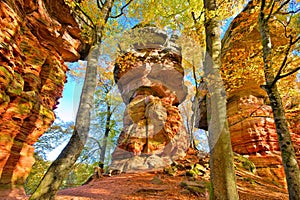 Altschlossfelsen rock in Dahn Rockland, Germany photo