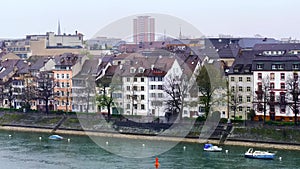 Altstadt Kleinbasel embankment against River Rhine, Basel, Switzerland