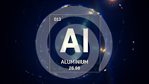 Aluminium as Element 13 of the Periodic Table 3D rendering on blue background