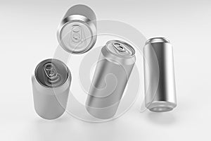 Aluminium beer and slim soda can mock up blank template. Juice, soda, beer jar blank isolated on white background