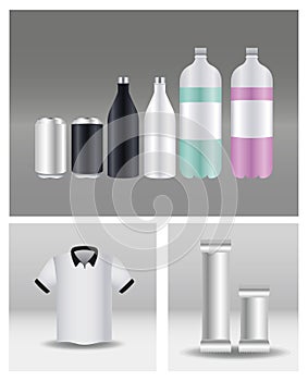 Aluminium bottles with sachets and shirts products branding