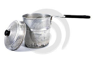 Aluminium camping pot with cover isolated on white background