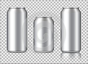 Aluminium can mockup for energy drink, cola, soda, beer, juice. Metal or steel packaging for beverage. set bottle for wine. Silver