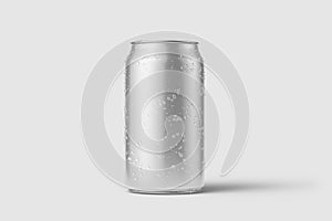 Aluminium drink can 330ml with water drops mockup template.