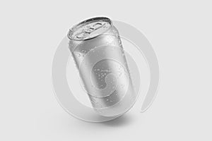 Aluminium drink can 330ml with water drops mockup template.