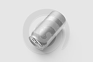 Aluminium drink can 330ml with water drops mockup template.