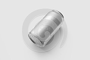 Aluminium drink can 330ml with water drops mockup template.