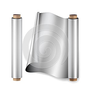 Aluminium Foil Roll Vector. Close Up Top View. Opened And Closed. Realistic Illustration Isolated On White