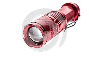 Aluminium metal LED flashlight torch isolated on white background.