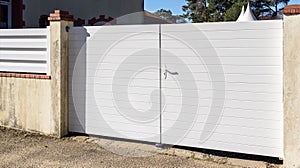 aluminium portal steel white double high large metal gate fence on modern house street