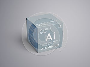 Aluminium. Post-transition metals. Chemical Element of Mendeleev\'s Periodic Table. 3D illustration