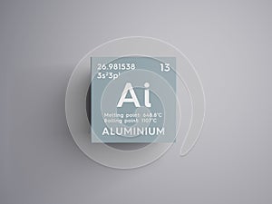 Aluminium. Post-transition metals. Chemical Element of Mendeleev\'s Periodic Table. 3D illustration