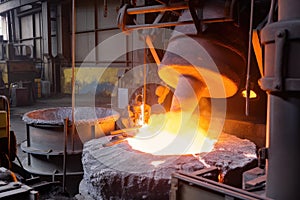 aluminium smelter with molten metal being poured into molds