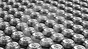 Aluminium soda cans on conveyor