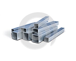 Aluminium square tube profile in different scales.