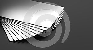 Aluminium or steel plates isolated on dark background. Stack of alumunium or steel plates. 3D illustration