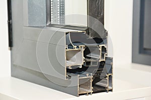 Aluminium Window Frame Profile. Energy Efficient Windows Cross Section. Two Transparent Glass