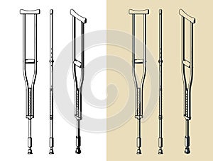 Aluminum adjustable crutches illustrations