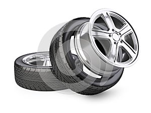 Aluminum alloy wheel and tyre for car.