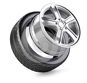 Aluminum alloy wheel and tyre for car.