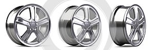 Aluminum alloy wheels set. 3D illustration high quality resolution.