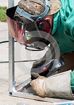 Aluminum bars being welded together