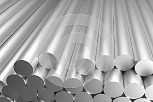 Aluminum billets raw sticks, 3d rendering photo