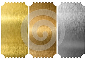 Aluminum, bronze and brass tickets isolated