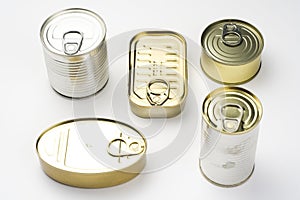 Aluminum can, canned food isolated over white