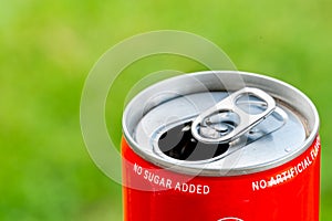 Aluminum can with no sugar added label